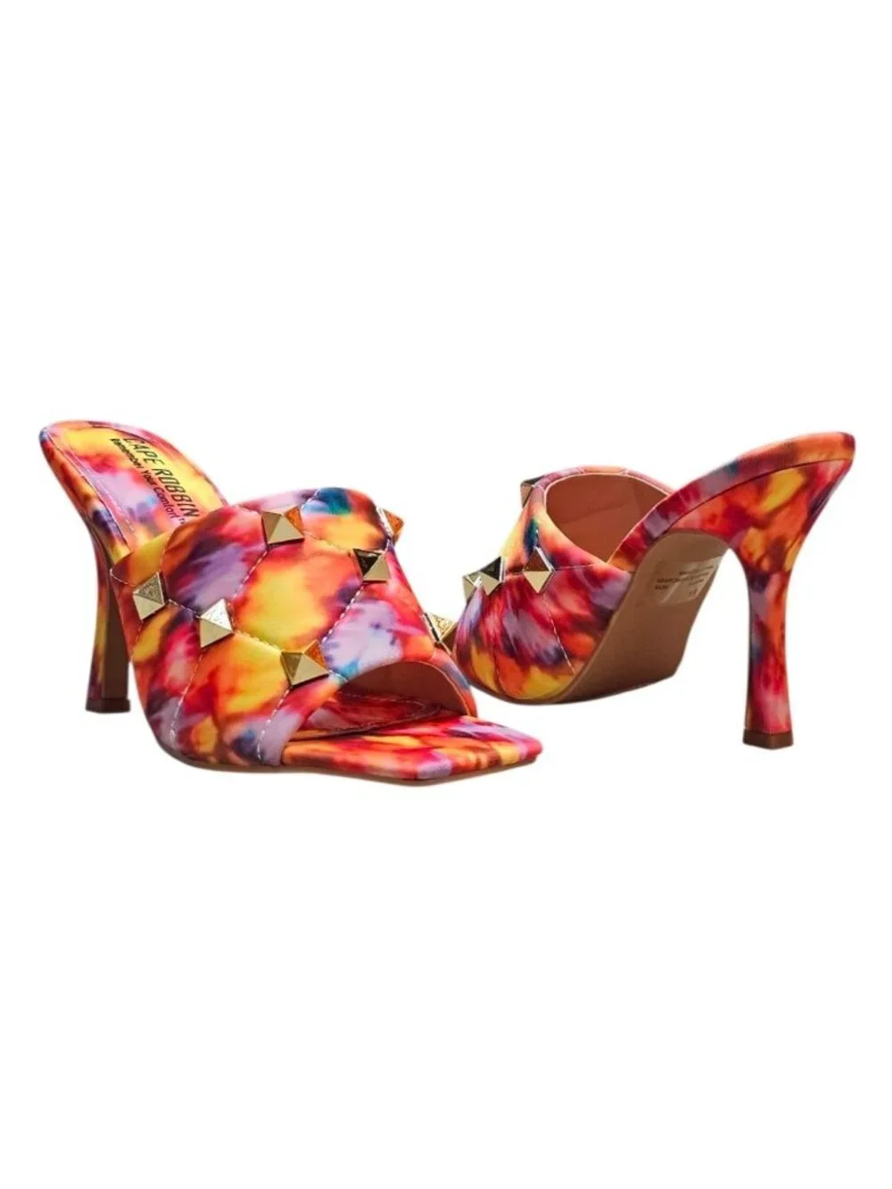 Colorful Tie-Dye Studded High Heel Mules With Quilted Detail & Open Toe Design F